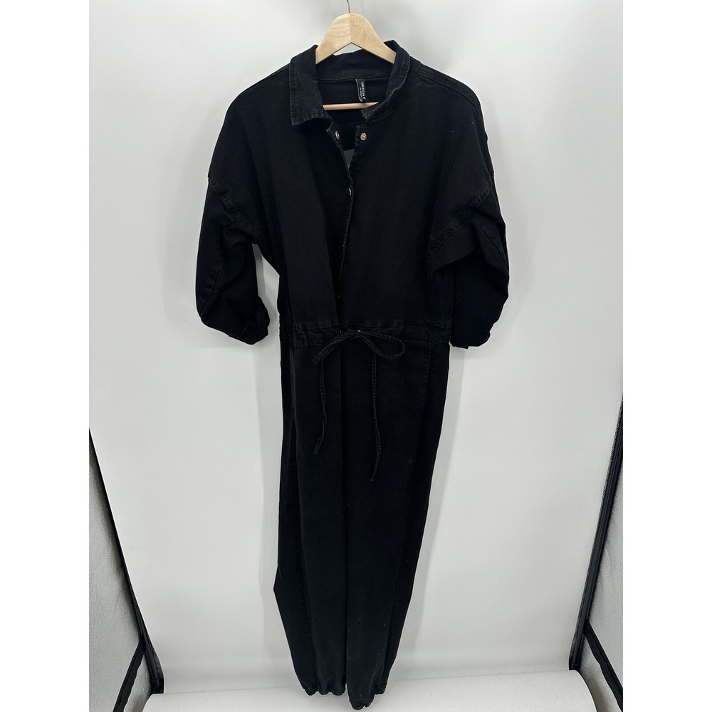 American‎ Bazi Black Long Sleeve Gold Chain Back Detail Jumpsuit Womens Large L